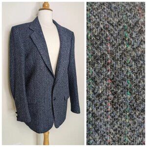 Harris Tweed Blazer Jacket Unisex Blue Chevron Tweed 2 Button